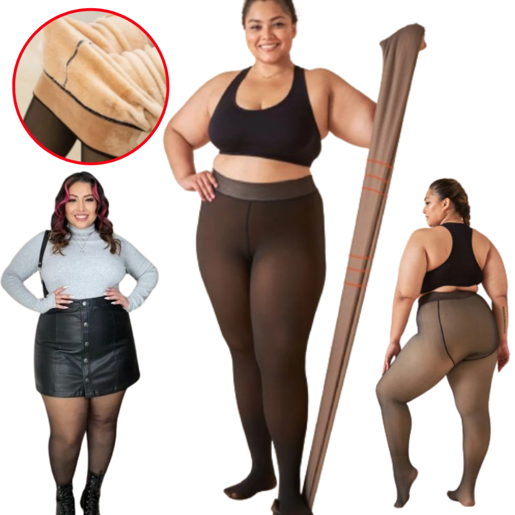 Meia-Calça Térmica Forrada Peluciada Translúcida De Lã Quente Feminina Para Inverno