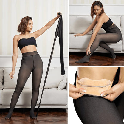 Meia-Calça Térmica Forrada Peluciada Translúcida De Lã Quente Feminina Para Inverno