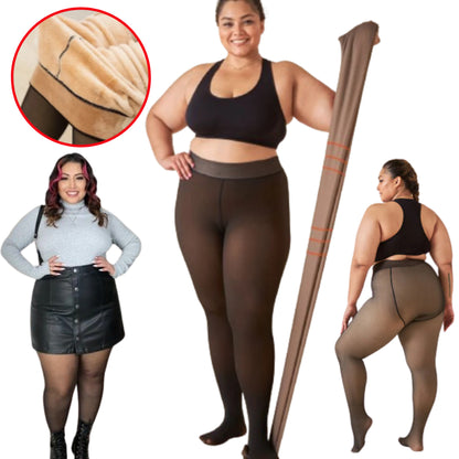 Meia-Calça Térmica Forrada Peluciada Translúcida De Lã Quente Feminina Para Inverno